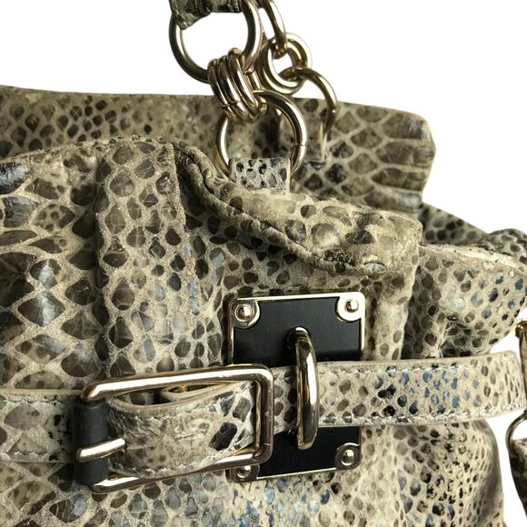 Vintage Lucca Elliott Handbag Womens Brown Faux Snakeskin Disco Retro Boho Chain - Picture 3 of 5